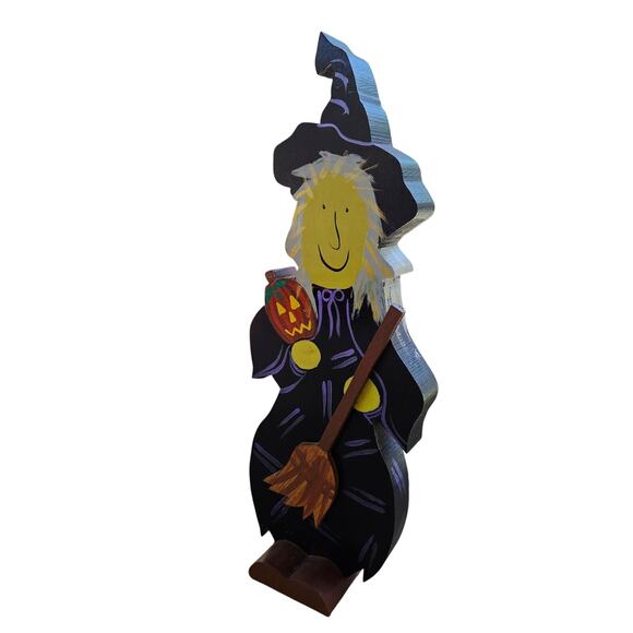 VTG 1993 Wooden Witch Halloween Decor | Handmade Folk Art Primitive - Picture 2 of 6